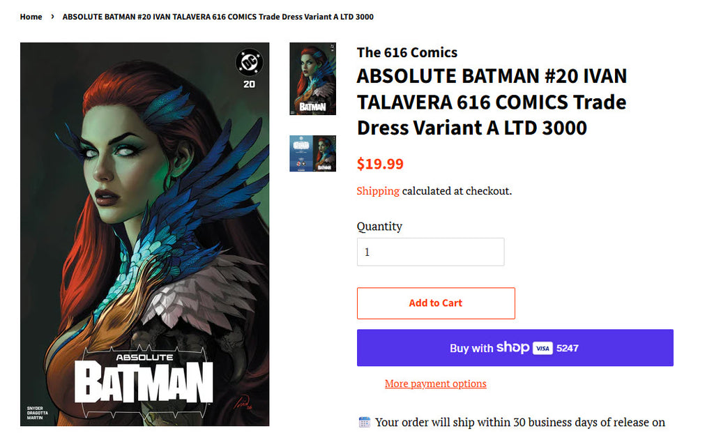 ABSOLUTE BATMAN #20 IVAN TALAVERA 616 COMICS Trade Dress Variant A