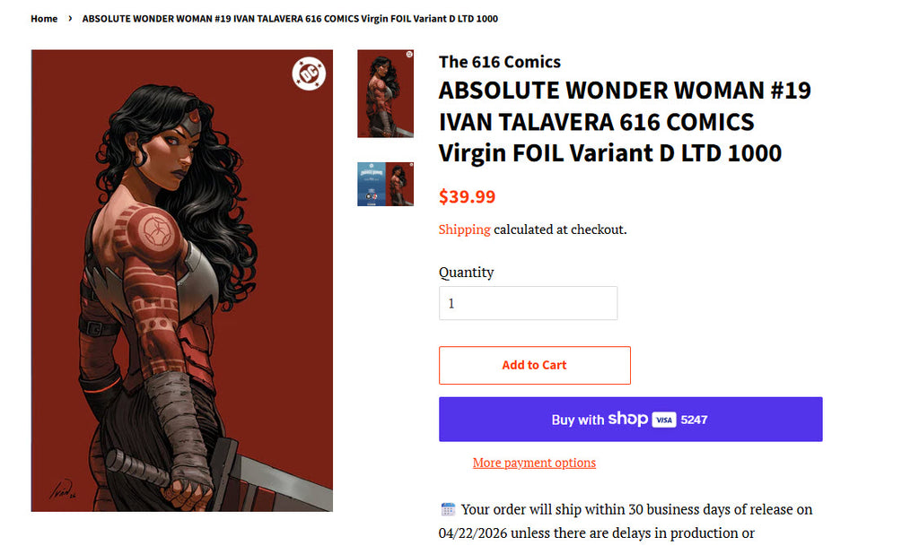 ABSOLUTE WONDER WOMAN #19 IVAN TALAVERA 616 COMICS Virgin FOIL