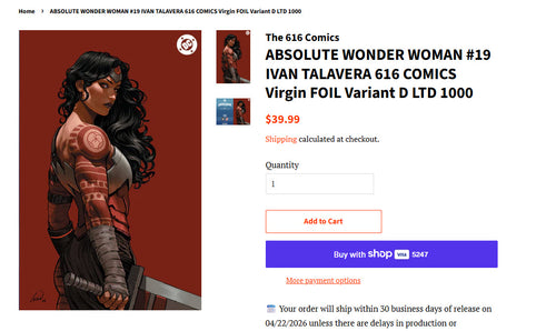ABSOLUTE WONDER WOMAN #19 IVAN TALAVERA 616 COMICS Virgin FOIL
