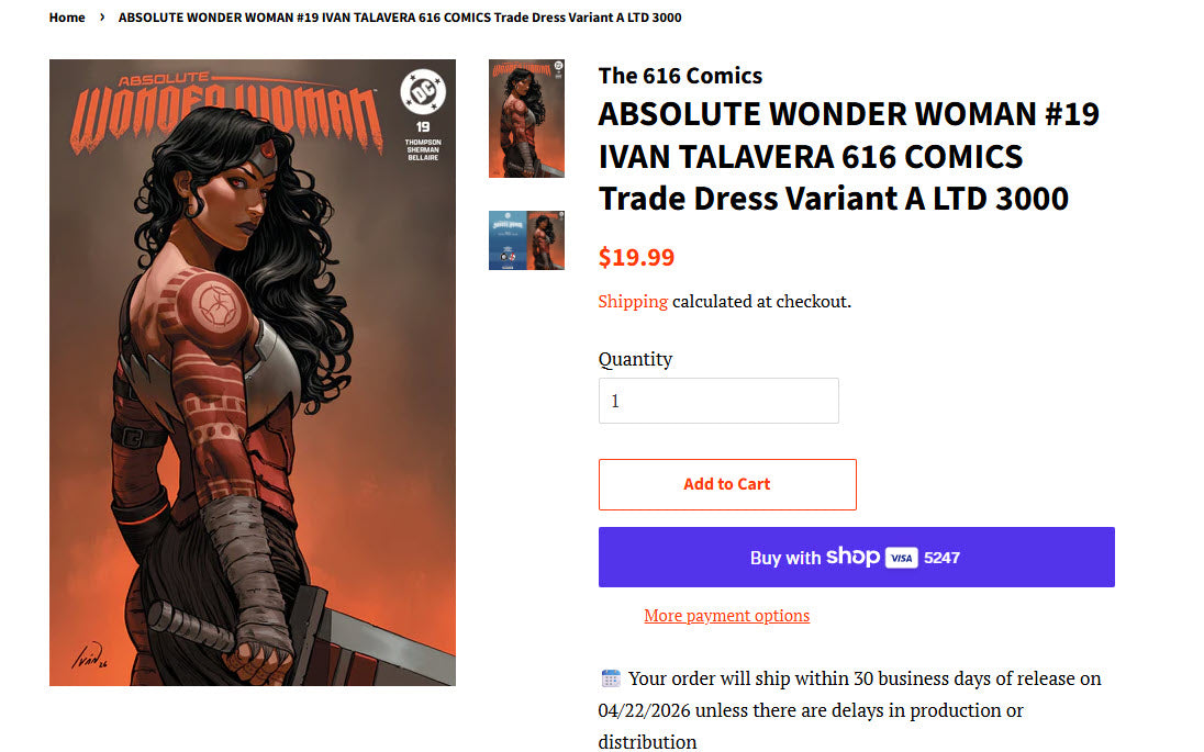 ABSOLUTE WONDER WOMAN #19 IVAN TALAVERA 616 COMICS Trade Dress Variant A