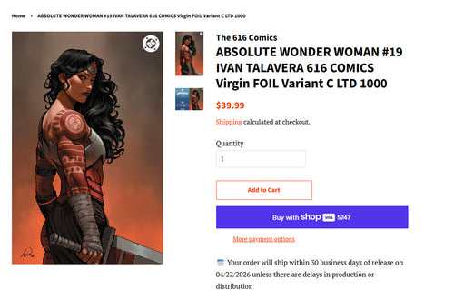 ABSOLUTE WONDER WOMAN #19 IVAN TALAVERA 616 COMICS Virgin FOIL Variant