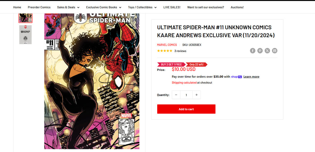 ULTIMATE SPIDER-MAN #11 UNKNOWN COMICS KAARE ANDREWS EXCLUSIVE