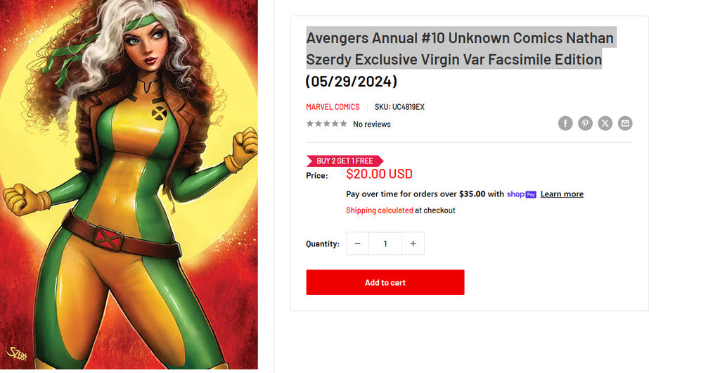 Avengers Annual #10 Unknown Comics Nathan Szerdy Exclusive Virgin Var Facsimile Edition