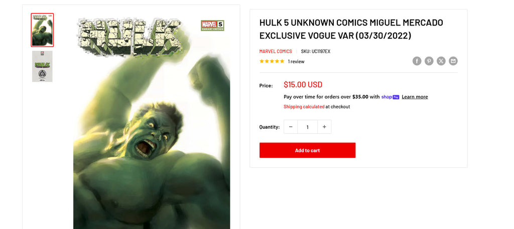 HULK 5 UNKNOWN COMICS MIGUEL MERCADO EXCLUSIVE VOGUE VAR SET