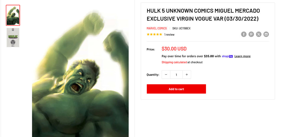 HULK 5 UNKNOWN COMICS MIGUEL MERCADO EXCLUSIVE VOGUE VAR SET