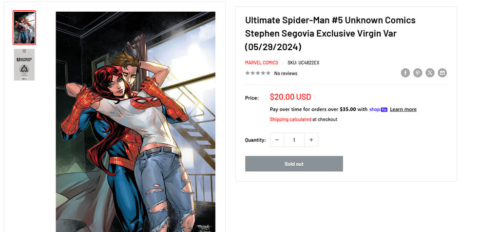 Ultimate Spider-Man #5 Unknown Comics Stephen Segovia Exclusive Virgin Var