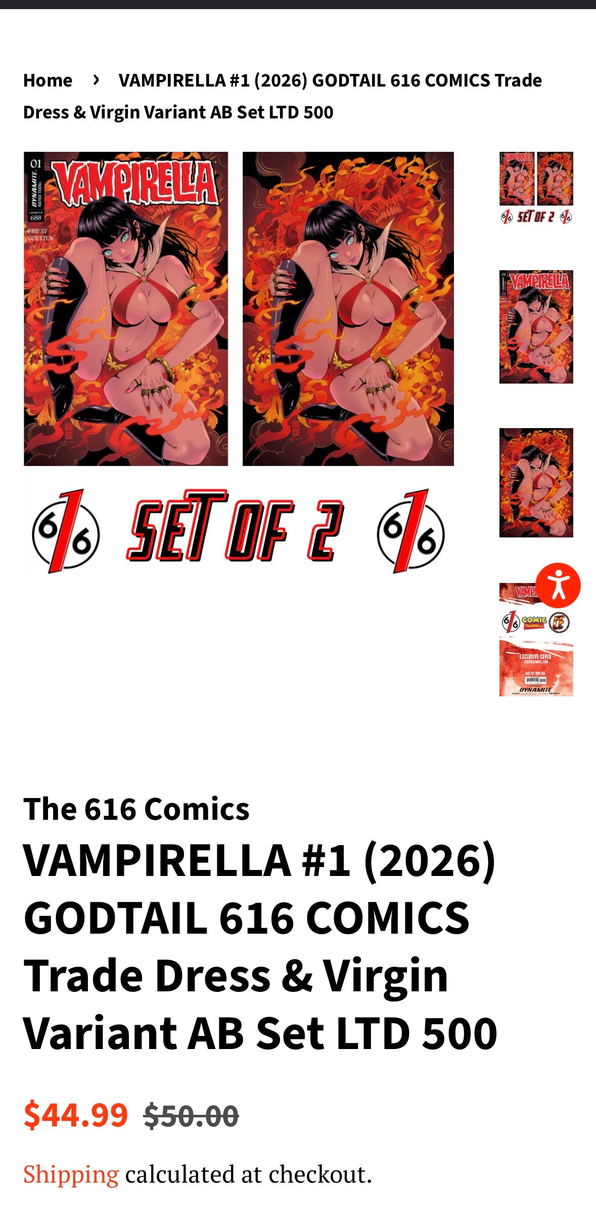 VAMPIRELLA #1 (2026) GODTAIL 616 COMICS Trade Dress & Virgin Variant AB Set LTD 500