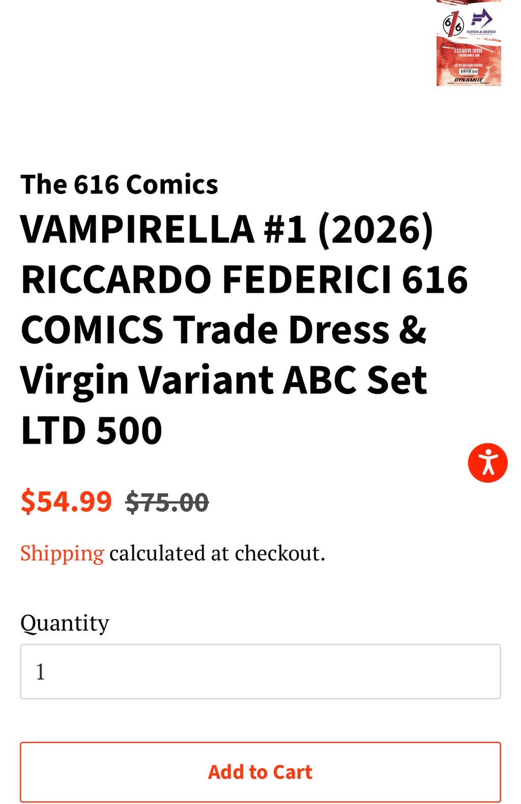 VAMPIRELLA #1 (2026) RICCARDO FEDERICI 616 COMICS Trade Dress & Virgin Variant ABC Set
